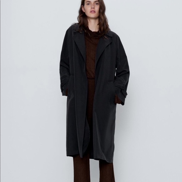 ZARA Flowy Trench Coat with Pockets - Picture 1 of 6